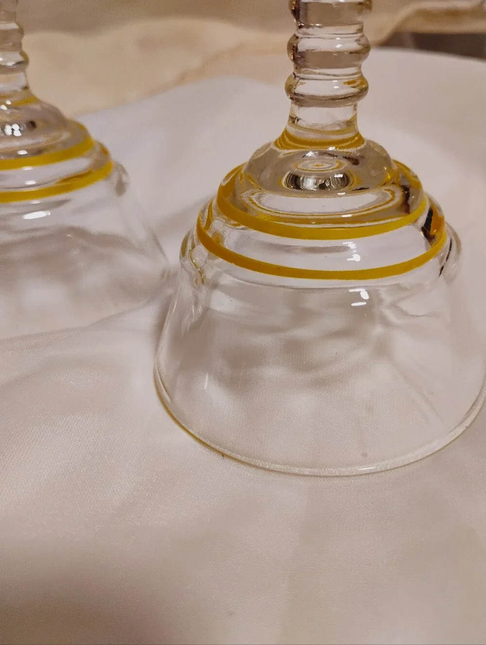 Set of 3 Harvest Yellow Detailed/Ringed Stem/Retro Bar Cart/Vintage